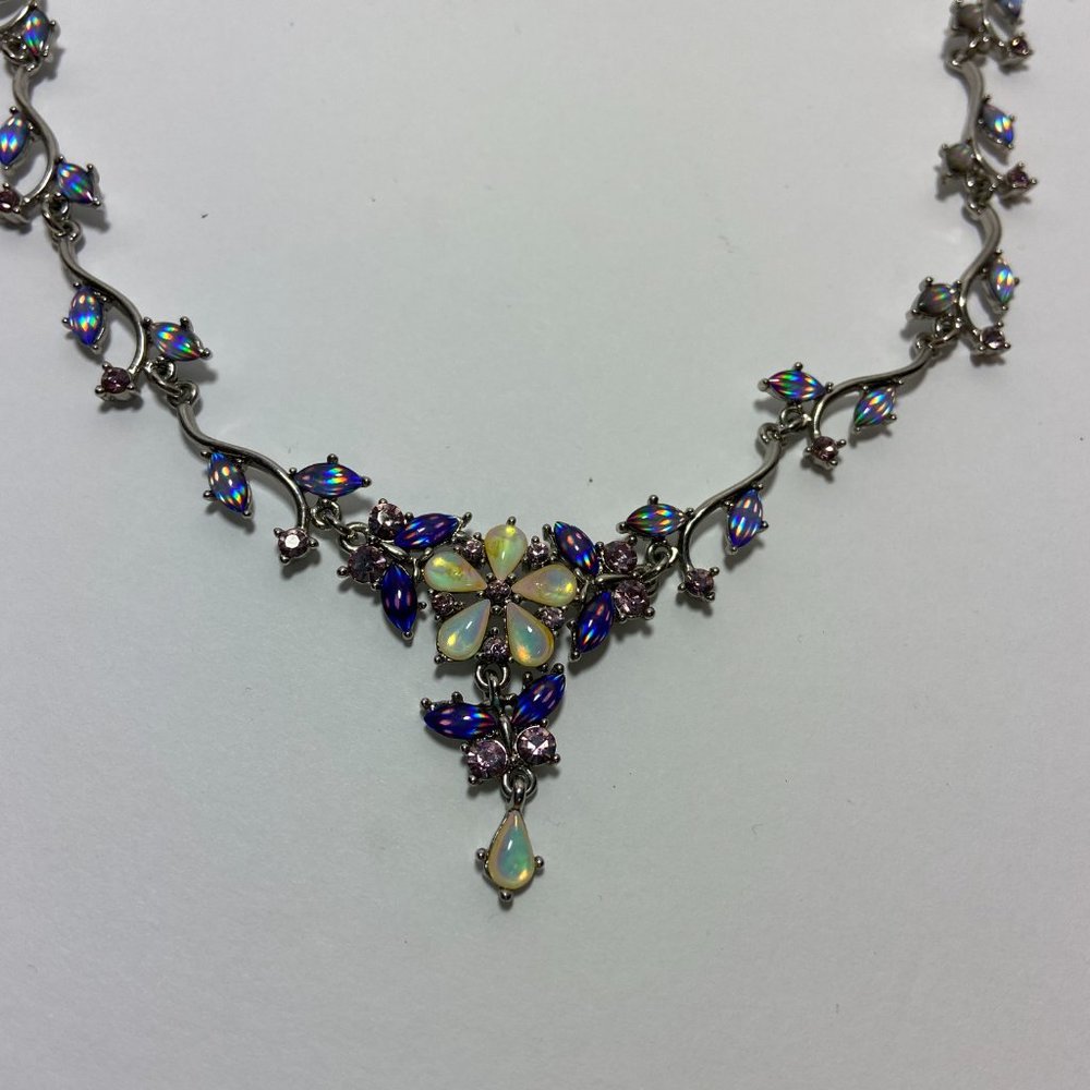 Iridescent Crystal Floral Statement Necklace - Picture 12 of 14